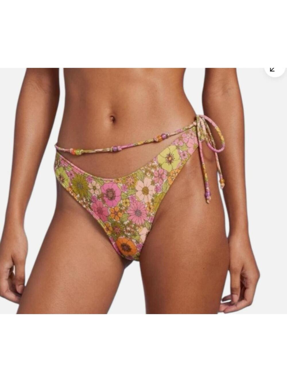 Wild Fable Retro 70s Floral Beaded String Bikini Bottom High Leg Extra Cheeky XL